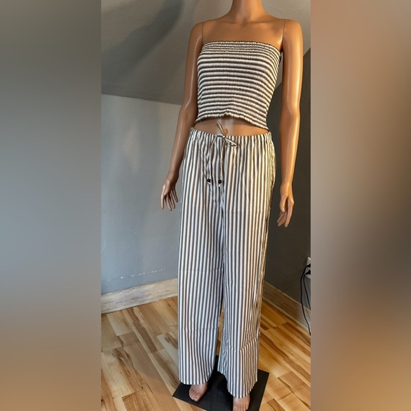 Christian Lacroix Tan & White Striped Tube Top and Wide Leg Pants Set Size S - Picture 6 of 6